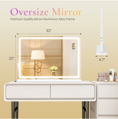 Vanity Mirror With Lights, LED Makeup Mirror With Dimmable 3 Color Modes, Touch Screen Control Vanity Based Mirror Desk Mirror Square White