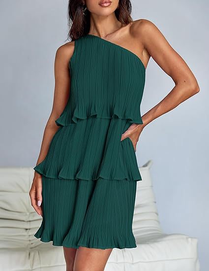 Casual Women's One Off-Shoulder Layered Stitching Hem Dress Simple Solid Color Dress Summer Street High Waist Comfortable Dresses