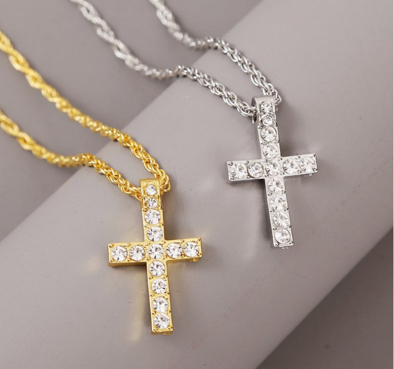 Cross Pendant Necklaces For Women and Men Punk Hiphop Rope Chain On Neck Rapper Jewelry